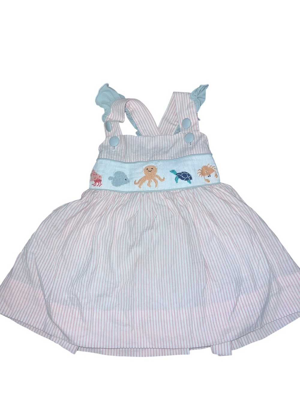 Busy bee smocks Pink & White Striped Sundress with Ruffle Straps